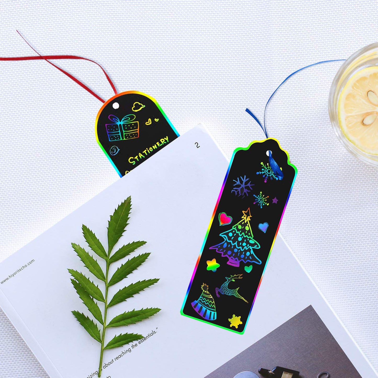 AUGSUN 96 Set Magic Scratch Rainbow Bookmarks Making Kit for Kids Students Christmas Party Favor Scratch Paper DIY Bookmarks Bulk with Bamboo Stylus