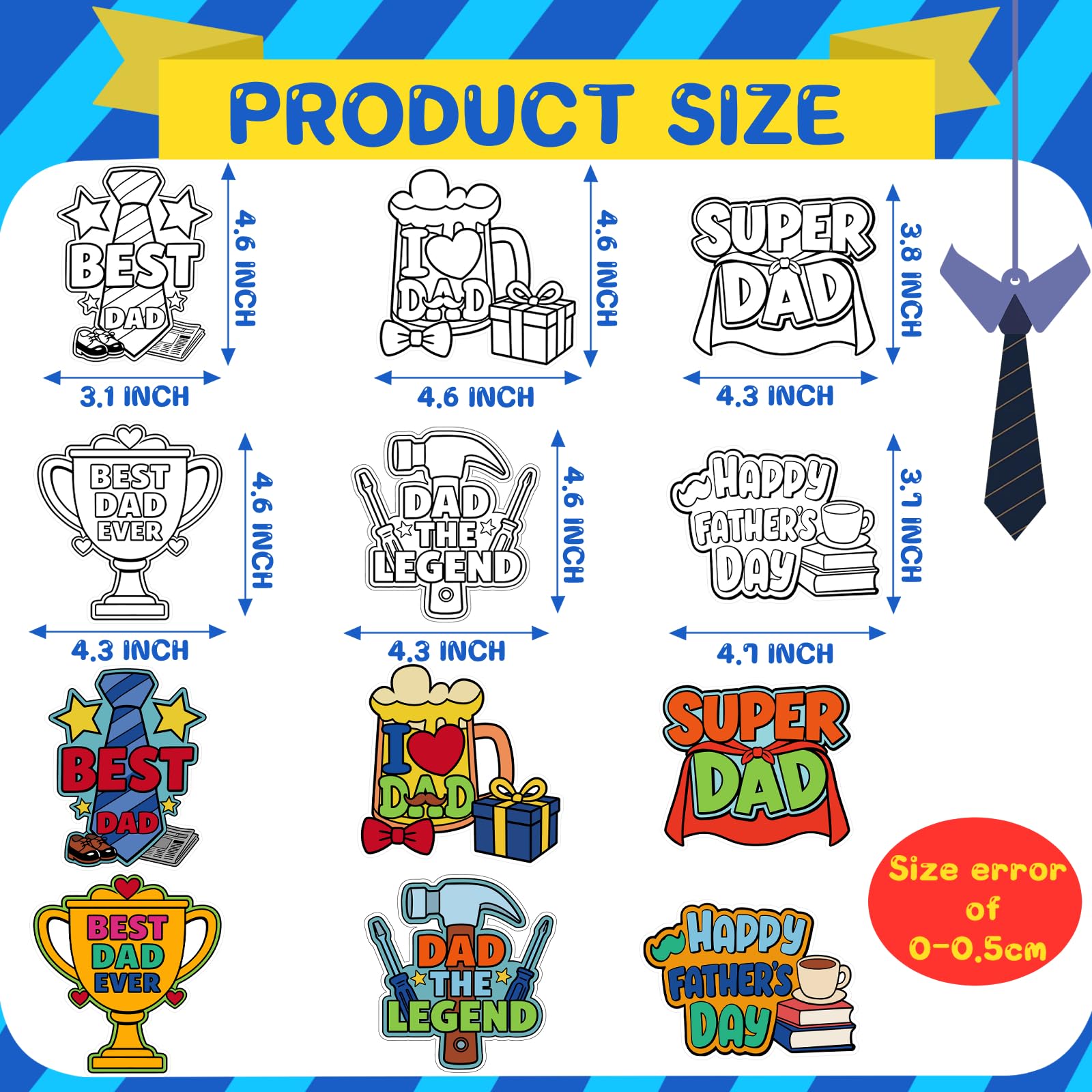 HABDJILTY 36 Set Father's Day Magnets Craft for Kids,Make Your Own Father's Gifts DIY Coloring Magnets Best Dad Crafts Kit for Happy Fathers Day Dad's