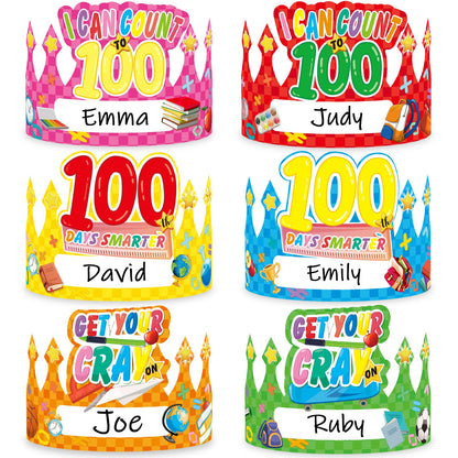 chiazllta 36 Pcs 100 Days Paper Crowns, Name DIY 100th Day of School Paper Party Hats 100 Days Celebration Party Favors Supplies for Classroom School