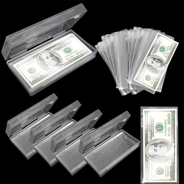 KEJJNYER 5 Pack Currency Sleeves Storage Case with 500 Pieces Dollar Bill Holder, Clear Plastic Paper Money Sleeve for Bills, Paper Currency Bill