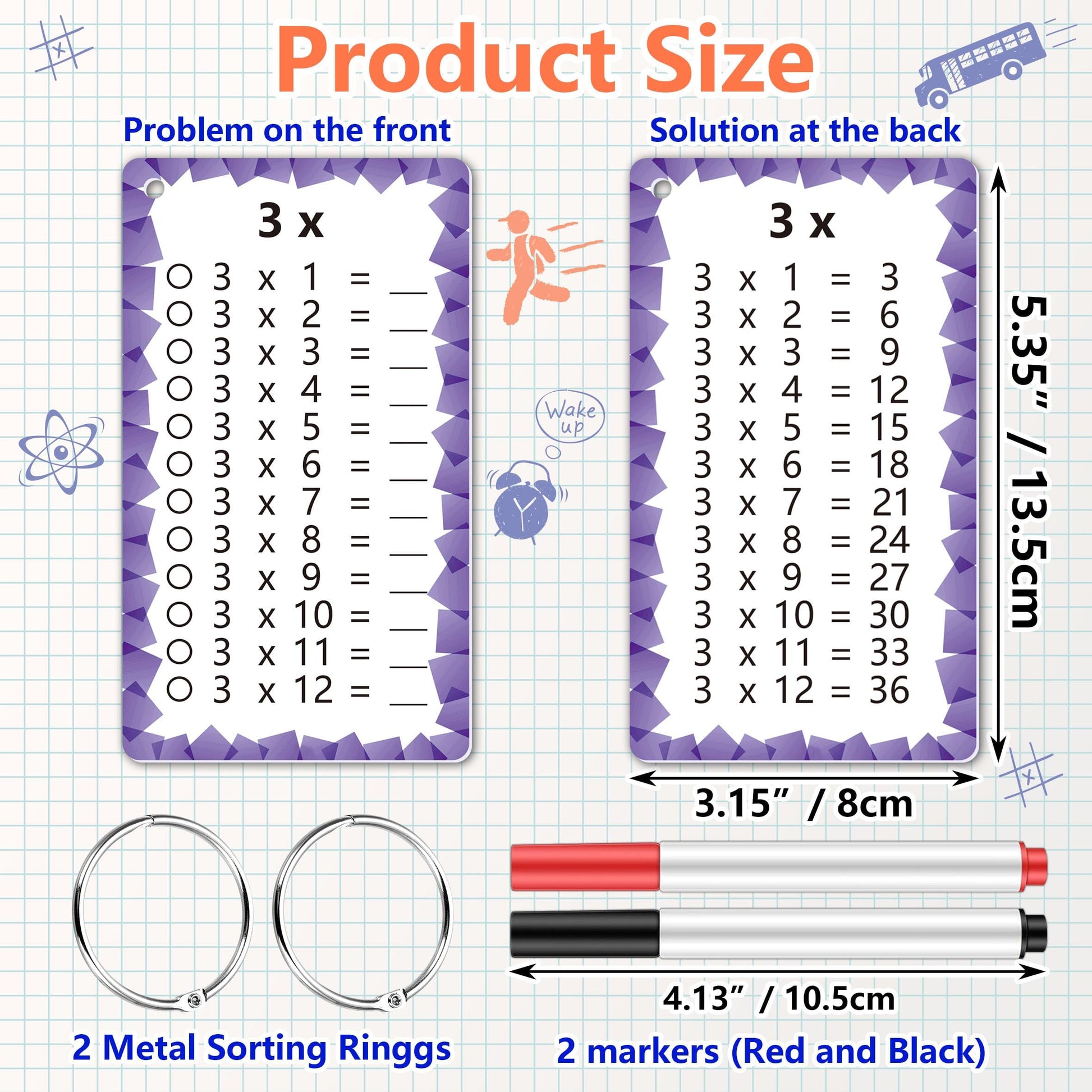INKNOTE 1 Set of 13 Multipication Flashcard Math Game Times Flash Cardstock