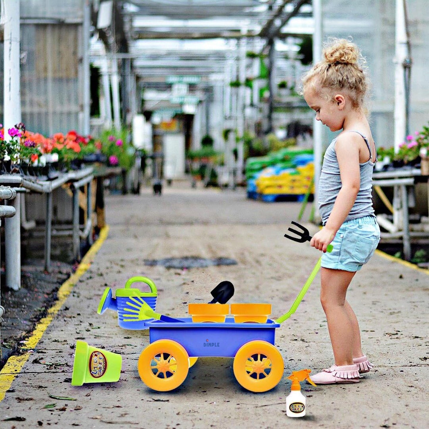 Dimple Blue Garden Wagon & Tools Toy Set, 15 Pc Kids Gardening Play Set