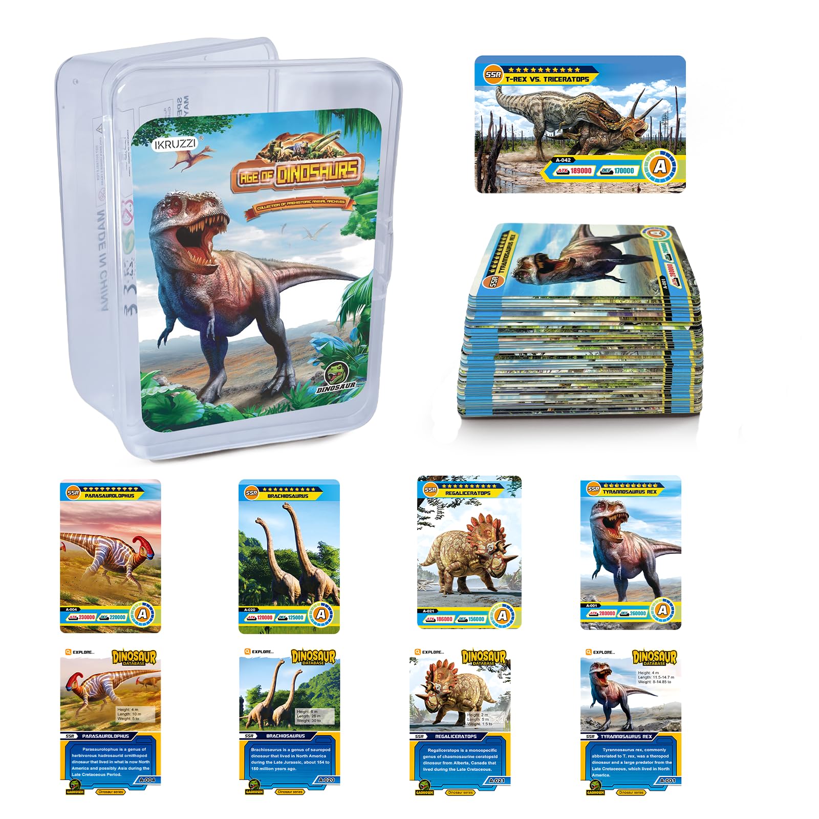 Dinosaur Flash Cards, 42 PCS Collectible Dinosaur Trading Cards for Kids, Prehistoric Animals Educational Learning