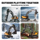 GraceDuck Remote Control Excavator Toys for Boys, 3 in 1 RC Excavator Toy with Alloy Bucket, Rock Breaker, and Grapples - Rotatable 680°, Lights