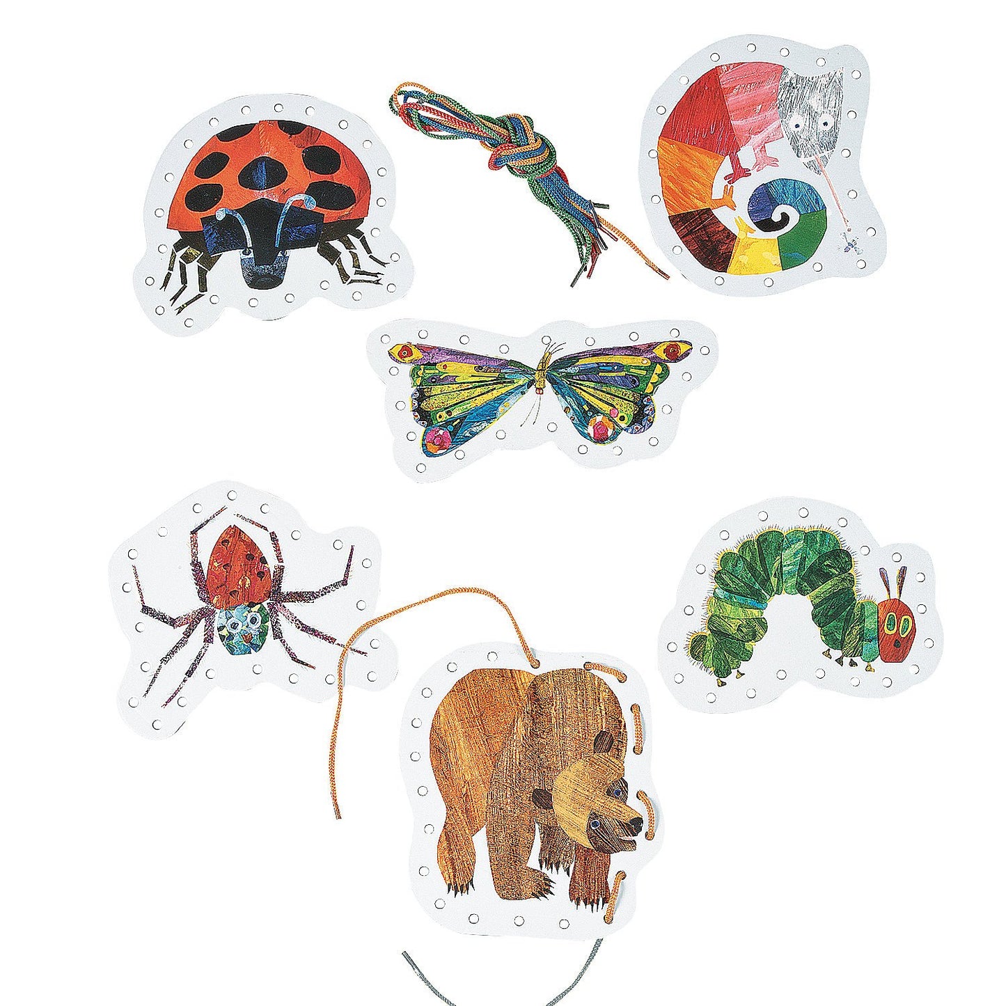 Fun Express Eric Carle Lacing Cards & Laces Set - Fun Educational Manipulatives for Learning - 6.5" x 10" - Enhance Fine Motor Skills - 24 Pieces