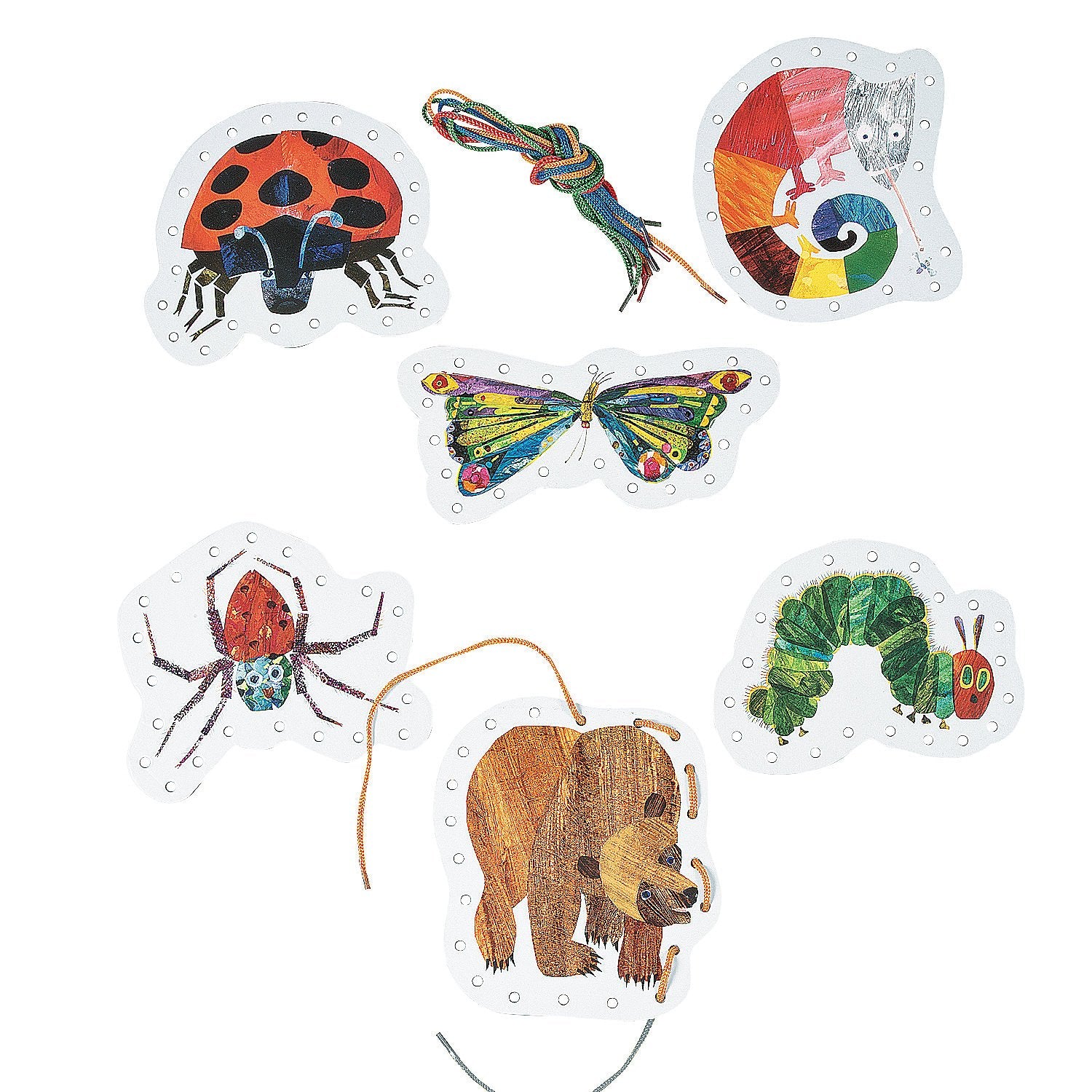 Fun Express Eric Carle Lacing Cards & Laces Set - Fun Educational Manipulatives for Learning - 6.5" x 10" - Enhance Fine Motor Skills - 24 Pieces