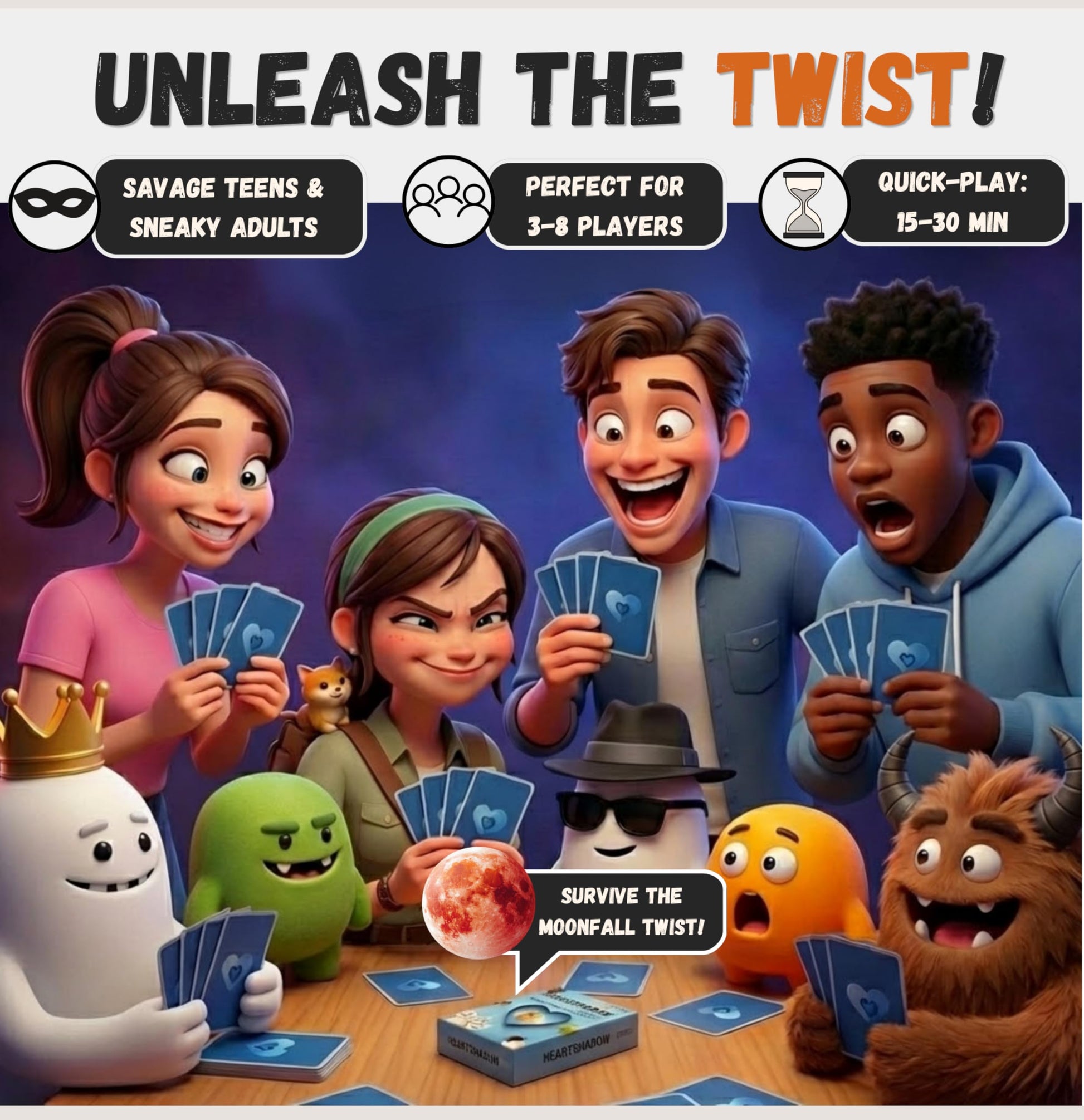 Cunning. Ruthless. -Secret Role Strategy Card Games for Teens & Adults | Fun bluffing,3-8 Players,Ages 14 + |15-30 mins | A dark twist on Hearts |