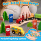 Wooden Train Set 175-Piece for Toddlers Kids Ages 3-8, Double-Sided Expandable Train Track with Puzzles & Magnetic Fishing Toys Compatible with Major