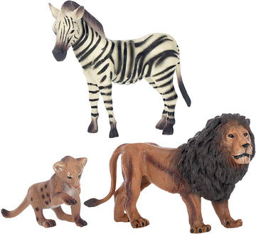 Class Collections Father Lion Baby Lion and Zebra Animal Figure 5 inch Children's Toy 3 Piece Playset