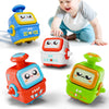 iPlay, iLearn Press to Go Robot Car Toys for Toddlers 1-3, Baby Push Go Friction Race Cars for 12 18 24 Month, 4pcs Infant Play Bot Vehicle Set, 1st