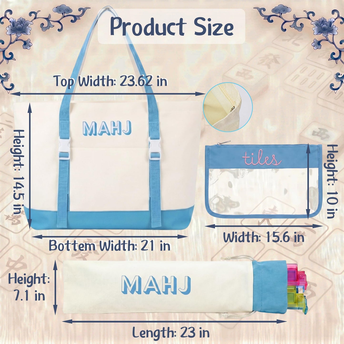 RanBlesu American Mahjong Tile Set, 166 Premium Blue Tiles, 4 All-in-One Color Racks/Pushers, Mahjong Accessories Mahjong Set Complete with Bag (Ma