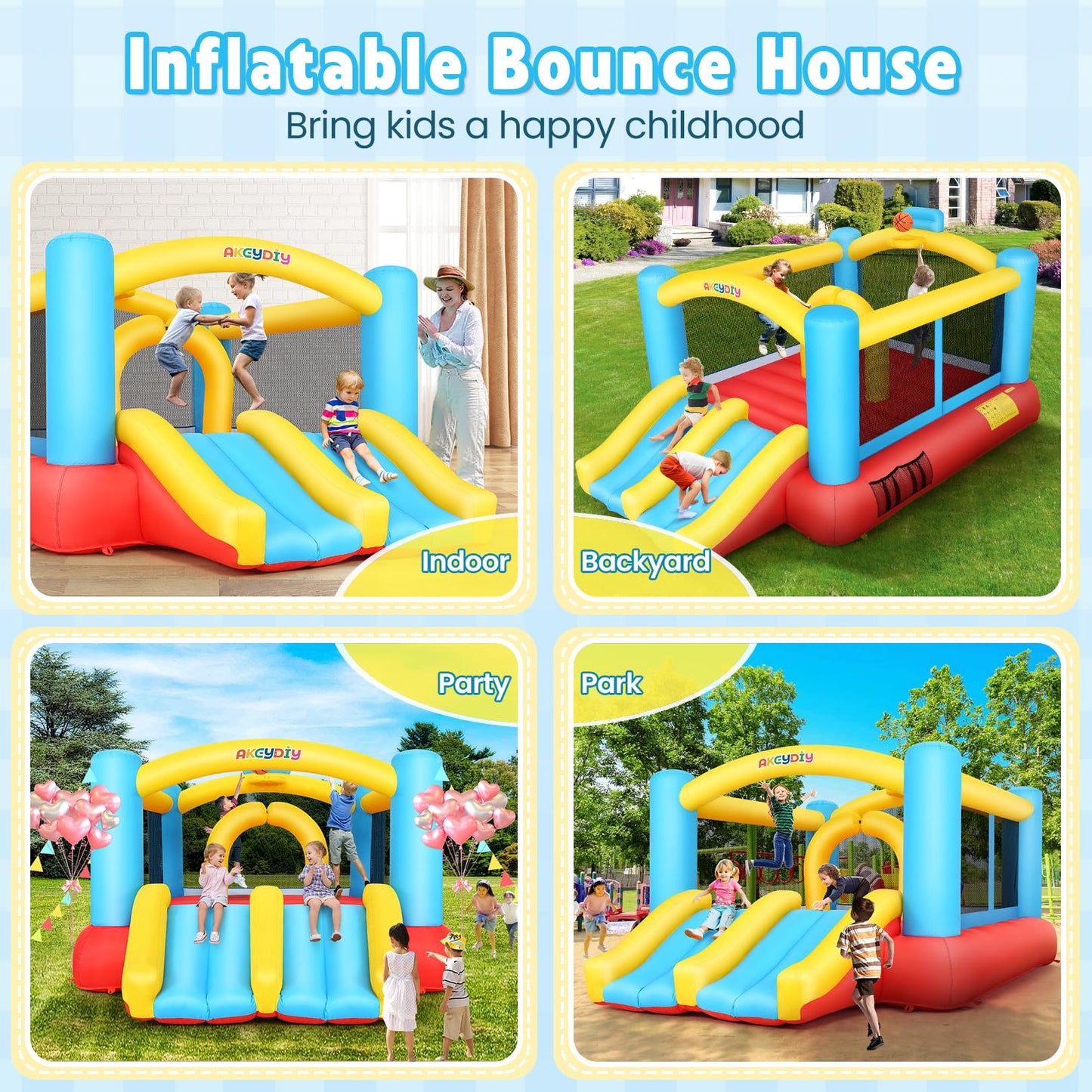 Kids Bounce House, Inflatable Bounce Castle with Blower for Kids 3-6 Big 3-10 Kids, Blow Up Jumping Bouncer with Slide, Obstacles, Trampoline