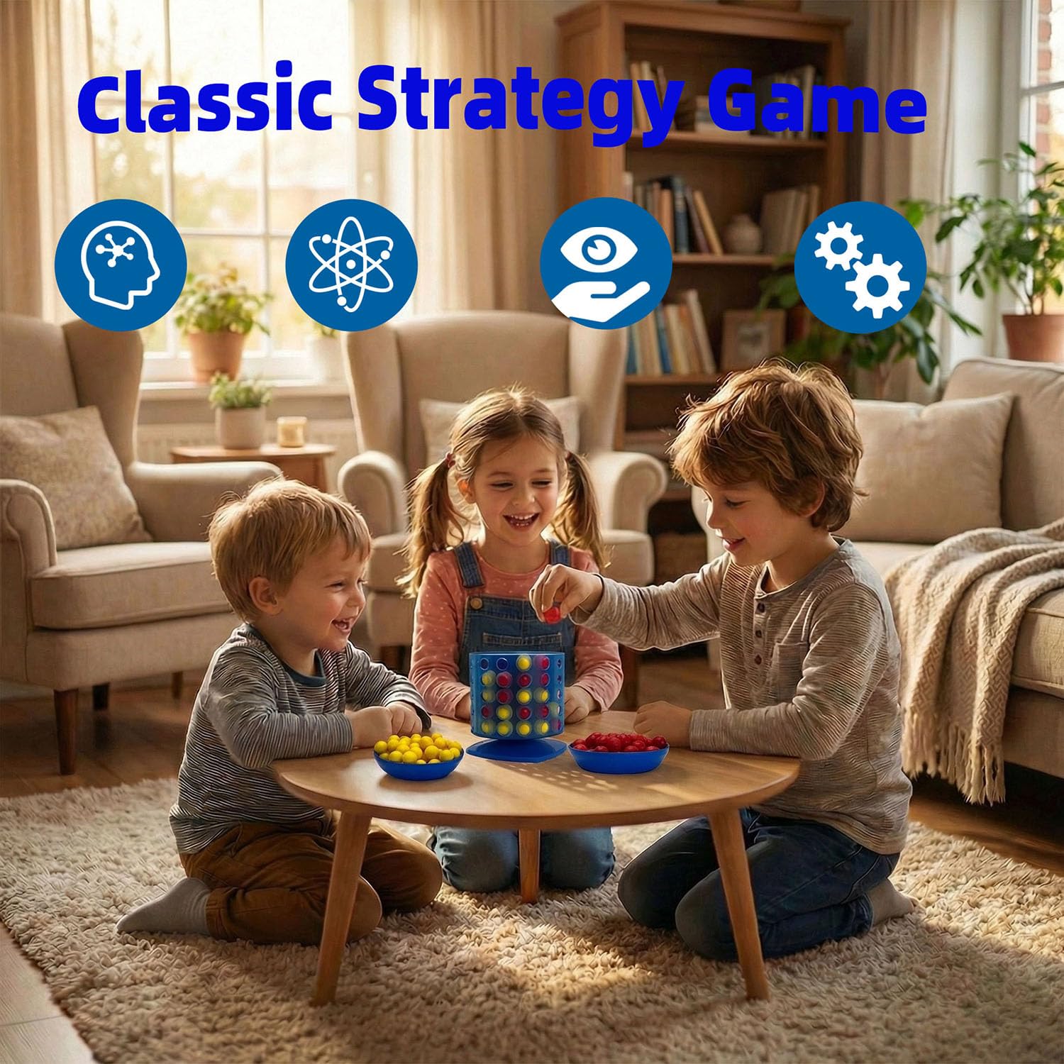 oiuio Circular 4 in a Row Game - 3D Strategy Board Game for Kids & Adults | Play the Classic Game in a New Way, Desktop Toy for Family, Portable