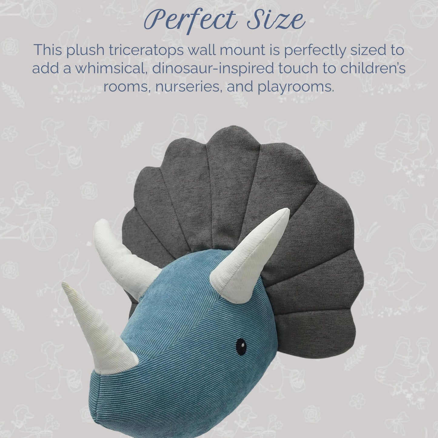 MON AMI Triceratops Stuffed Animal Head Wall Mount, Kids Bedroom Décor