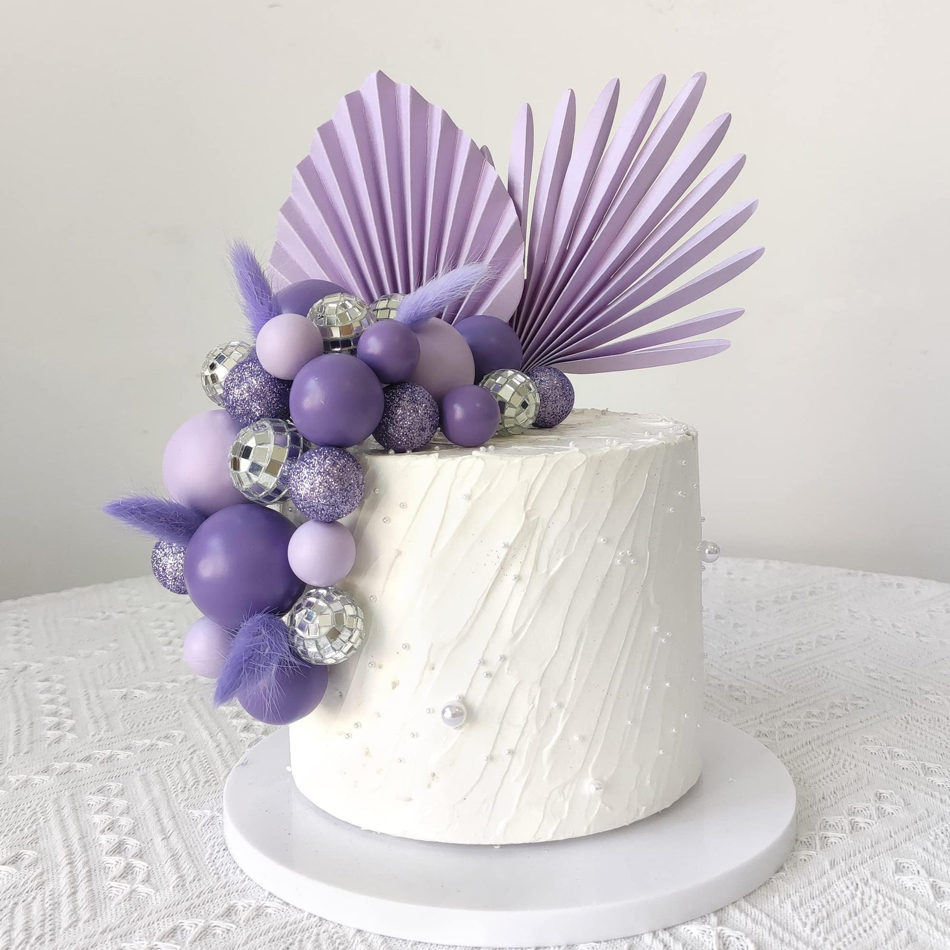38 PCS Balls Cake Toppers Palm Leaves Cake Decorations for Birthday Wedding Baby Shower Party Supplies (Purple)