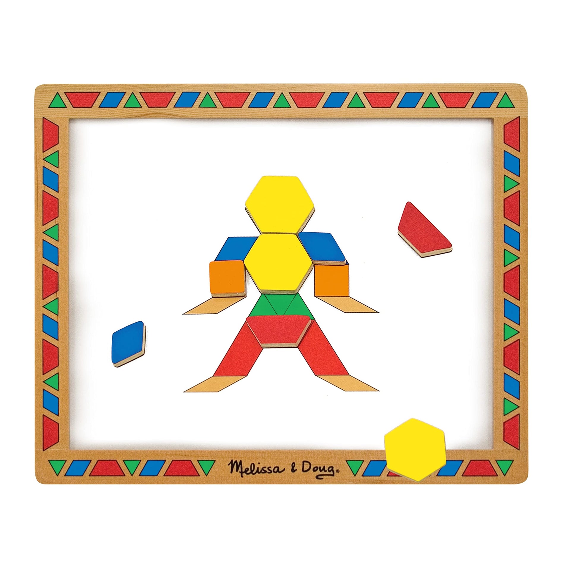 Melissa & Doug Deluxe Wooden Magnetic Pattern Blocks Set - Educational Toy with 120 Magnets and Carrying Case, Multi/None, 1 EA, English Only.