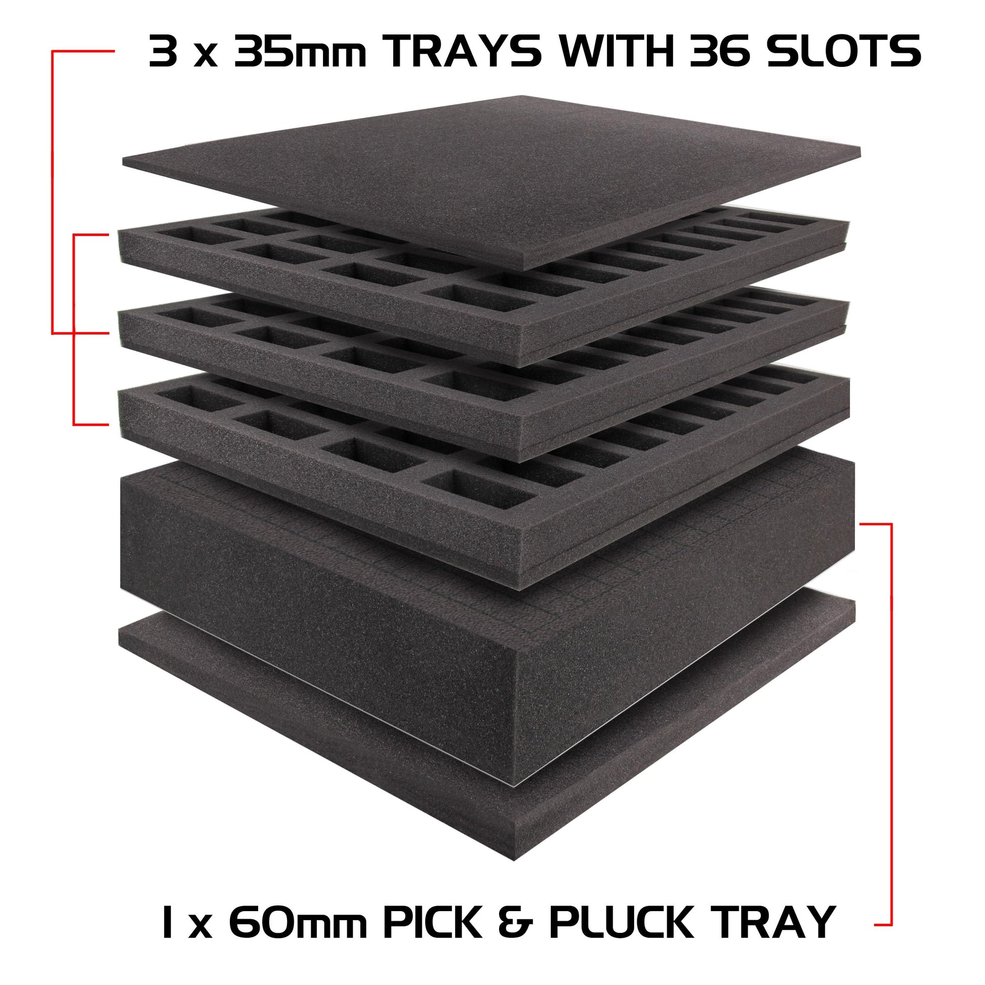 ENHANCE Portable Miniature Figure Storage & Carrying Case - 4 Foam Layers fits 108 Infantry Minis & Pick & Pluck for Large Figures - Book Sleeve & 2