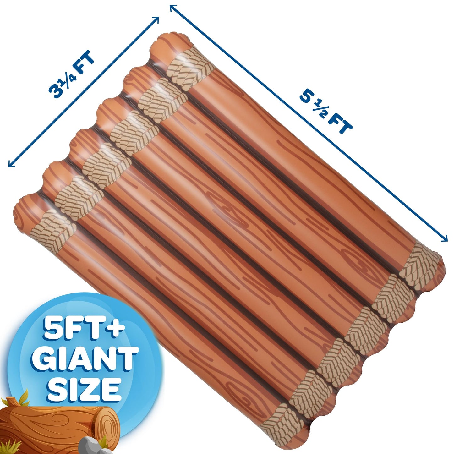 Giant Multi-Person Inflatable Log Raft Swimming Pool Float, 5+ Feet Long