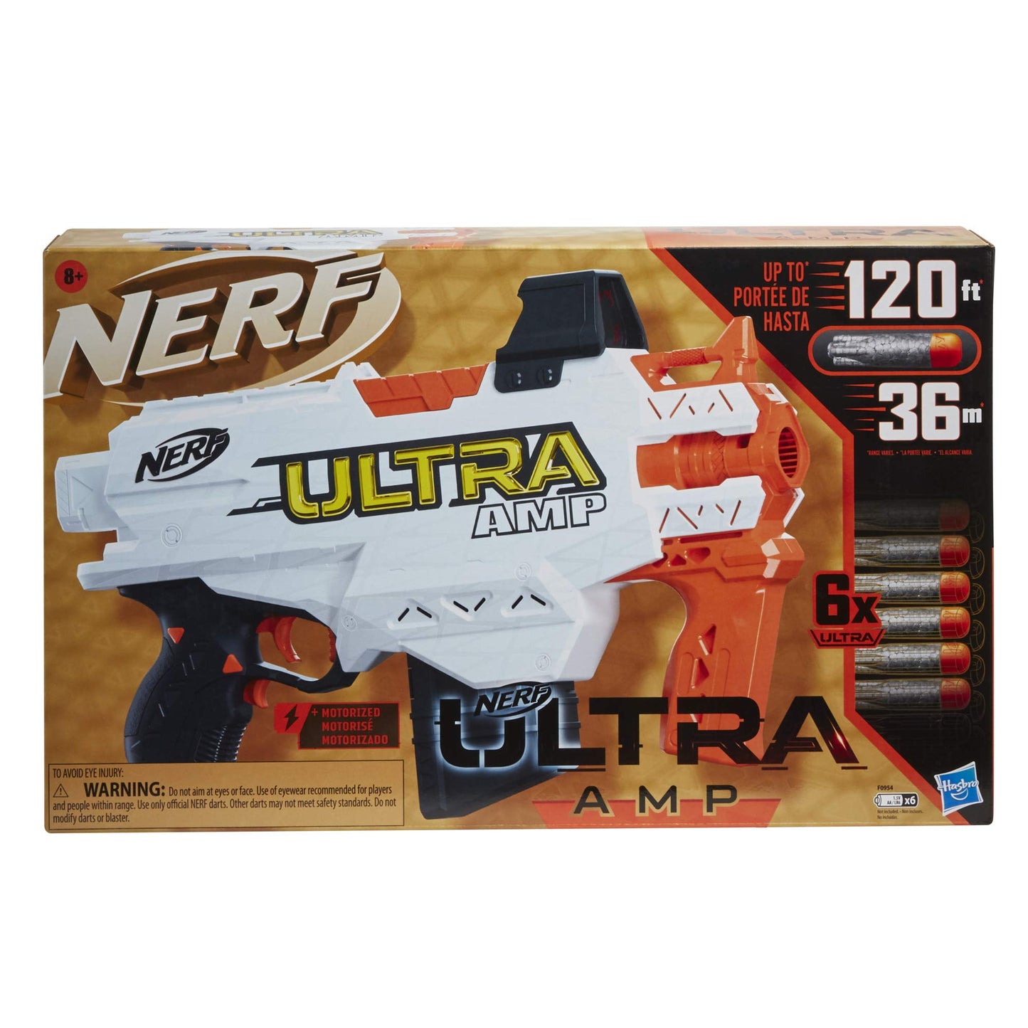 Nerf Ultra Amp Motorized Blaster, 6-Dart Clip, 6 Ultra Darts, Compatible Only Ultra Darts