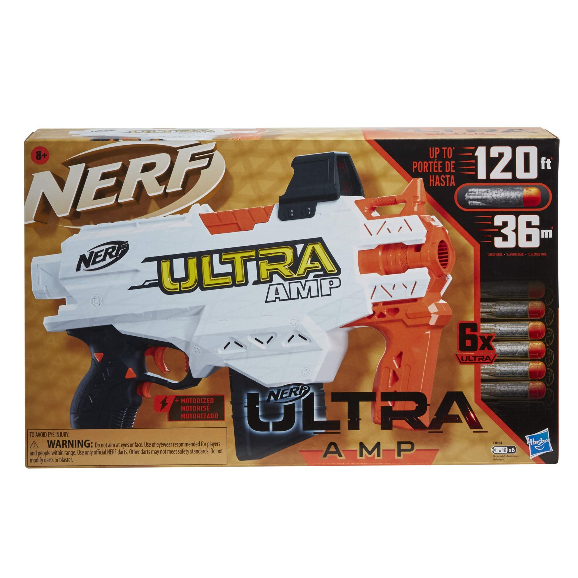 Nerf Ultra Amp Motorized Blaster, 6-Dart Clip, 6 Ultra Darts, Compatible Only Ultra Darts