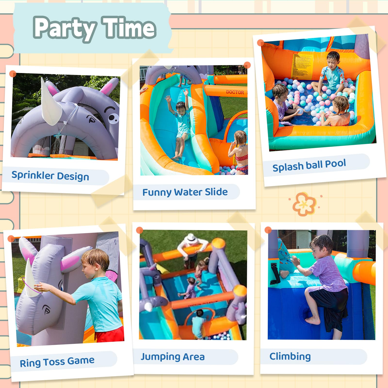 SunSports Inflatable Water Slide for Kids Backyard, Bounce House for Kids, Water Bounce House with Waterslide, Blow Up Water Park Bouncy House