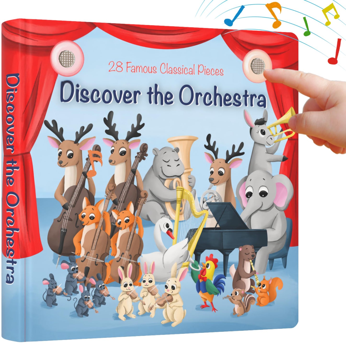 LITTLE MAESTRO Discover the Orchestra - 28 Instrument Sounds and Classical Pieces, Musical Books for Toddlers, 28-Button Music Book, Musical Toys