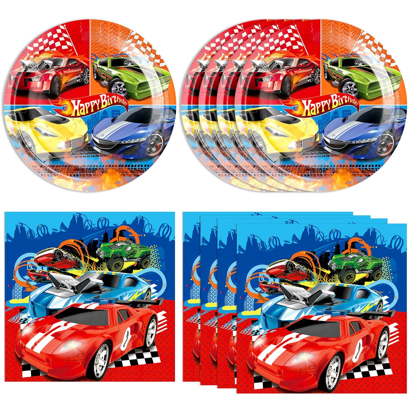 DURYGEN 40 Pieces Cars Birthday Party Decorations Hot Car Disposable Tableware Set Include Racing Car Plates Napkins Party Supplies Kit for Kids Boys