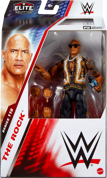 Mattel WWE Elite Action Figure & Accessories, Series #115 6-inch Collectible The Rock with 25 Articulation Points & Swappable Hands (Amazon Exclusive)