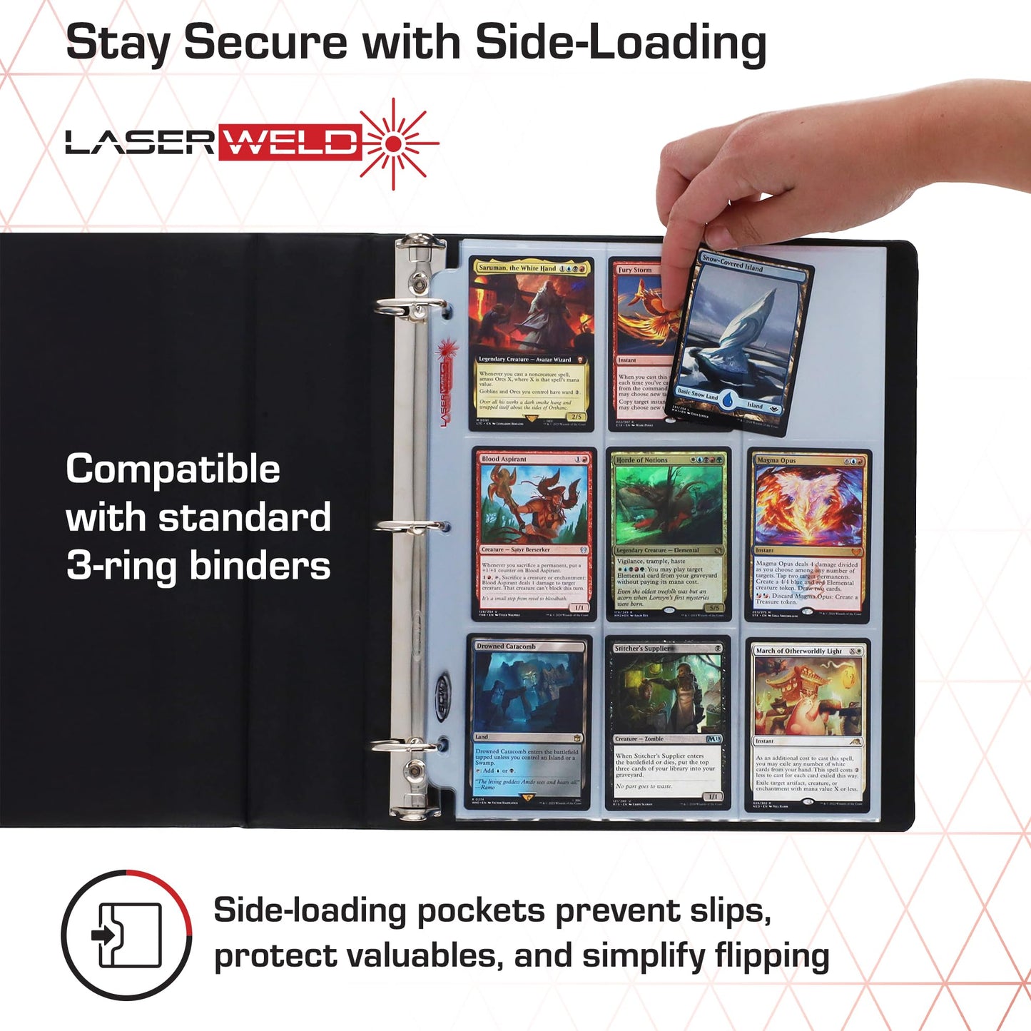 BCW LaserWeld 9-Pocket Page - Side Load 100ct | Holds Nine 2½" x 3½" Trading Cards | Acid-Free Card Storage | Laser-Welded Seams for Durability |