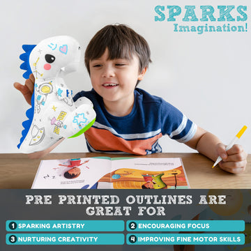 T-Rex Plush Dinosaur Coloring Book Gift Set, Arts and Crafts Soft DIY Washable Dino Doodle Doll Stuffed Animal Toy, Painting Craft Kit Toys, Play