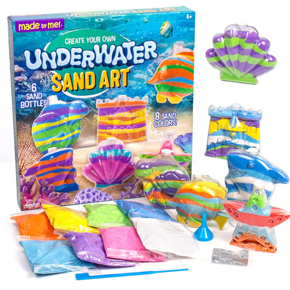 Made By Me Create Your Own Underwater Sand Art, Includes 6 Ocean-Themed Bottles, 8 Sand Colors, Glitter, & Funnel, Great Staycation or Group Activity