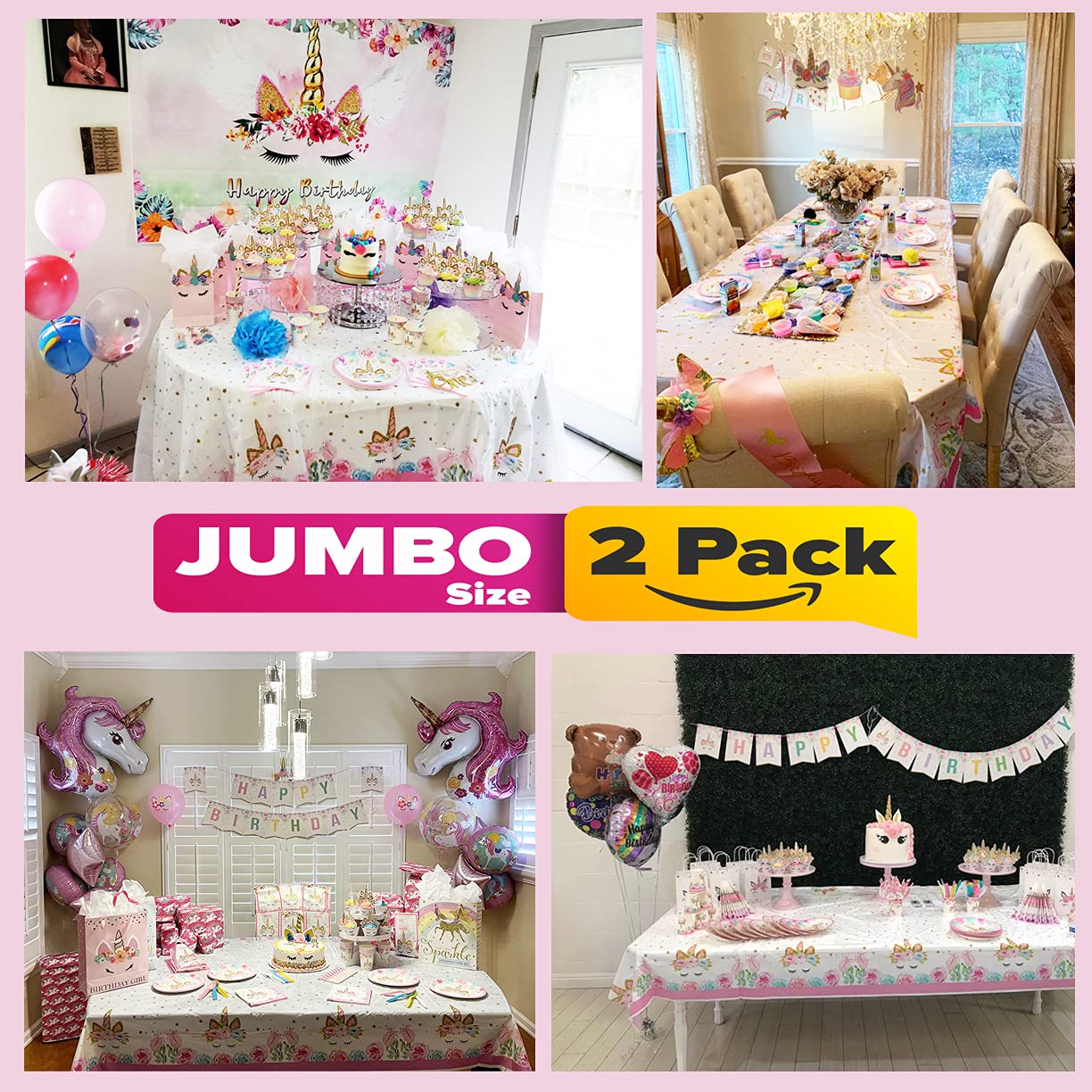 Lifestyle Extra-Large 2 Pack Unicorn Tablecloth - 108"x54" Disposable Table Cover for Birthday Party, Baby Shower & Girl Decoration - Birthday