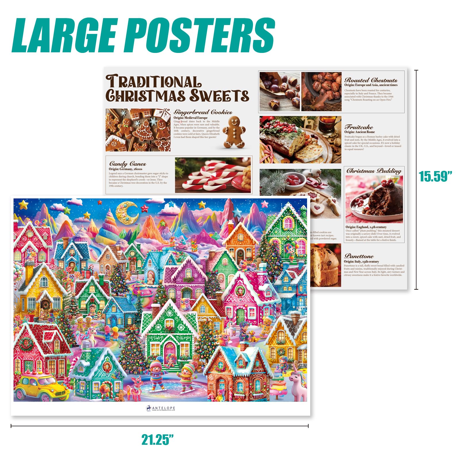 Antelope Puzzle Christmas Jigsaw Puzzle 1000 Pieces for Adults - Gingerbread Village Holiday Winter Scene, Relaxing Festive Puzzle Gift for Adults