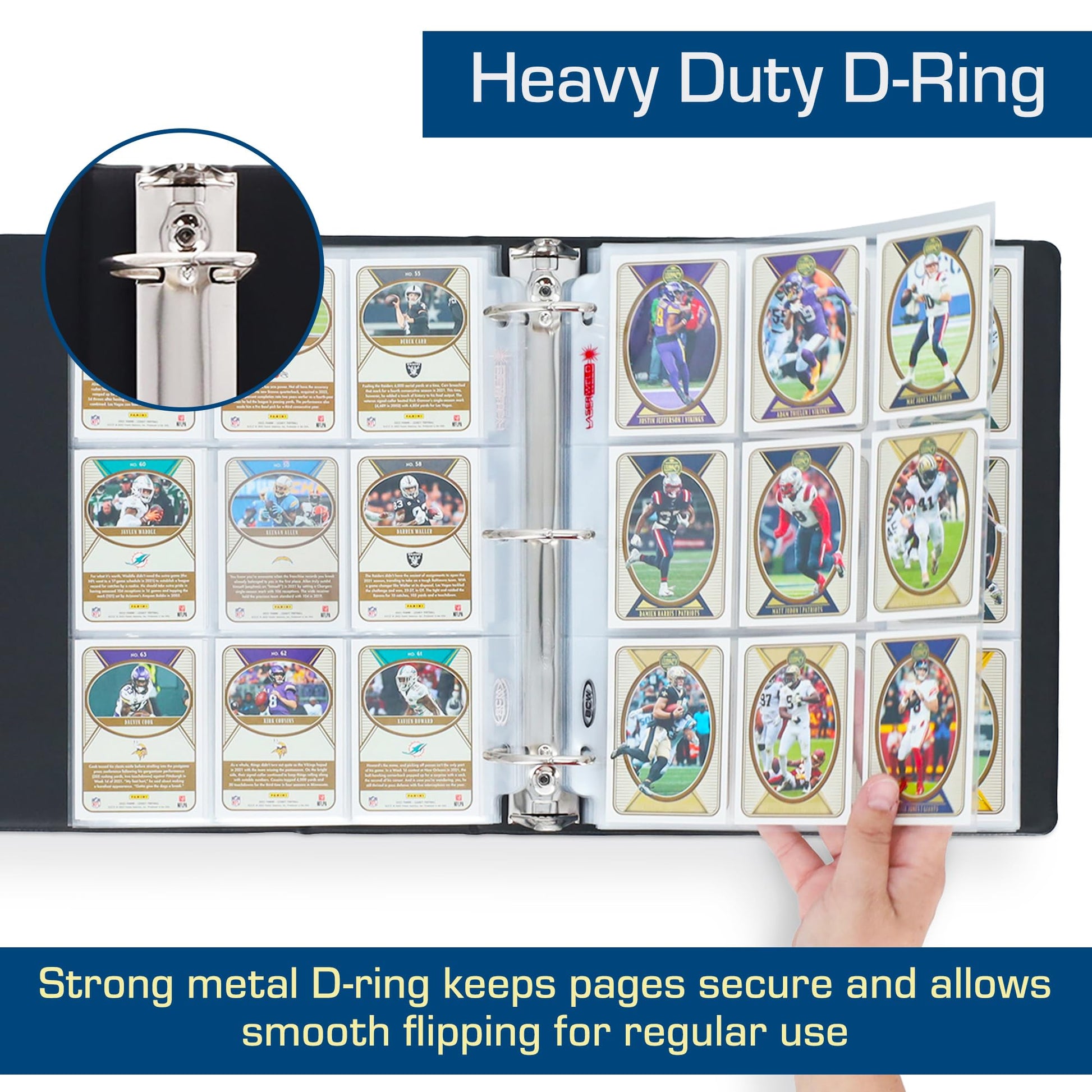 BCW 3-Inch D-Ring Football Trading Card Binder - Black | Holds 90 Pages | Heavy Duty Durable Design Football Card Binder | 1 ct