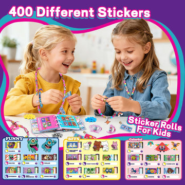 Creative Sticker Bracelet DIY Kit with 400 Mini Sticky Rolls - Wearable & Shareable STICKI Rolls 100-Page Sticker Book, Reusable Arts & Crafts