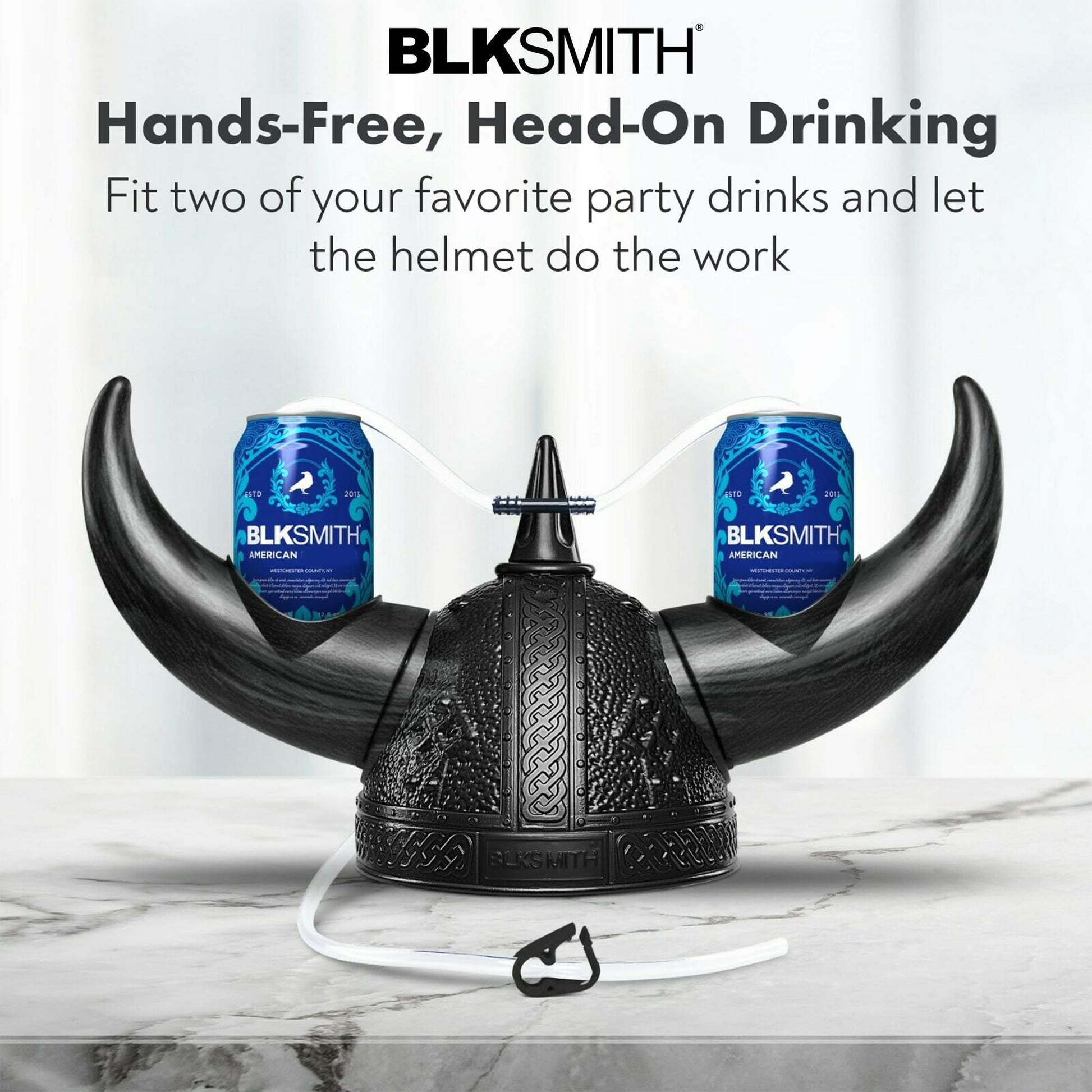 BLKSMITH Viking Drinking Helmet with Straws - Funny Beer Hat Holds 2 Cans - Adjustable Novelty Drinking Helmet Fits 16-24" Head - Gag Gift for Men