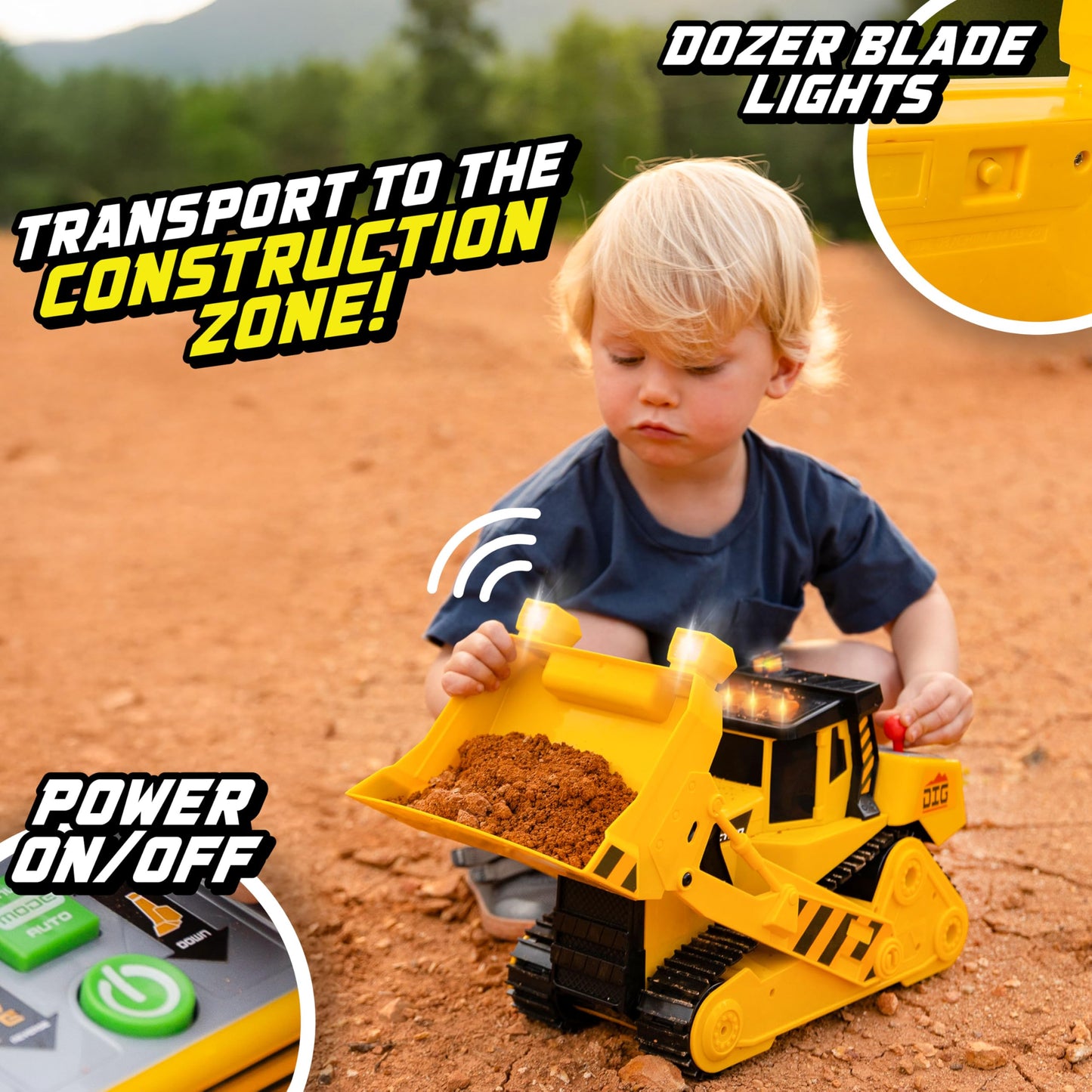 Maxx Action 16" Dozer with Joystick Controls, Lights, Construction Sounds, Motorized Movement, and Real Working Bucket - Large Construction Vehicle