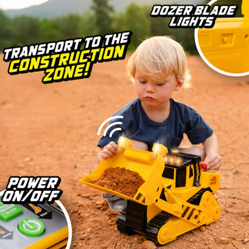Maxx Action 16" Dozer with Joystick Controls, Lights, Construction Sounds, Motorized Movement, and Real Working Bucket - Large Construction Vehicle
