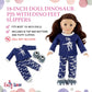 Emily Rose 18 Inch Doll Clothes - 3PC Blue Grey Dinosaur Doll Pajamas PJs Set with Slippers | American Girl Compatible | Gift Boxed - USA Brand