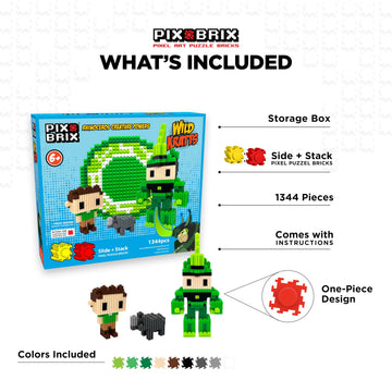 Pix Brix - Wild Kratts Toys Pixel Art Kit - Rhinoceros Creature Powers, 1344 Pieces - Patented Slide + Stack Pixel Puzzle Building Bricks, Build