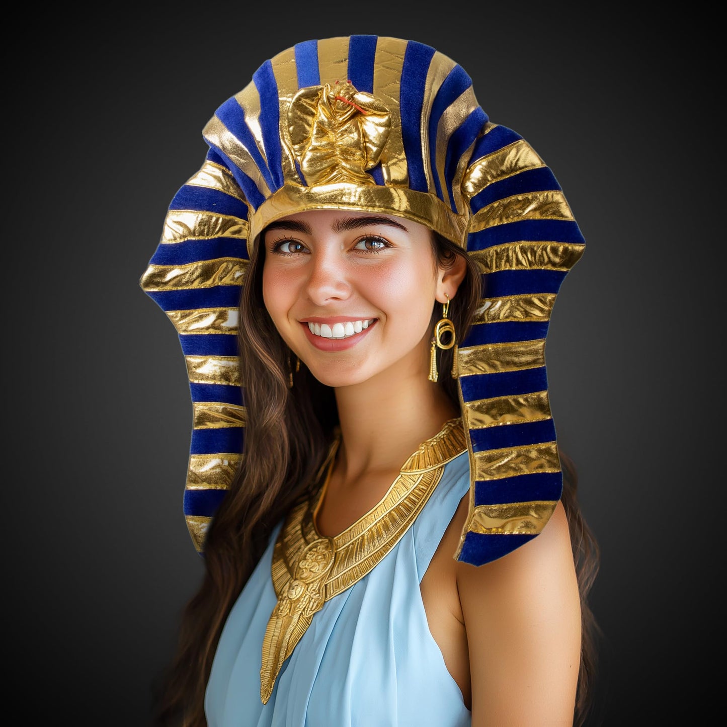 Windy City Novelties Gold & Blue Egyptian Pharaoh Hat - Ancient Costume Headpiece for Halloween, Theater, and Group Dress-Up