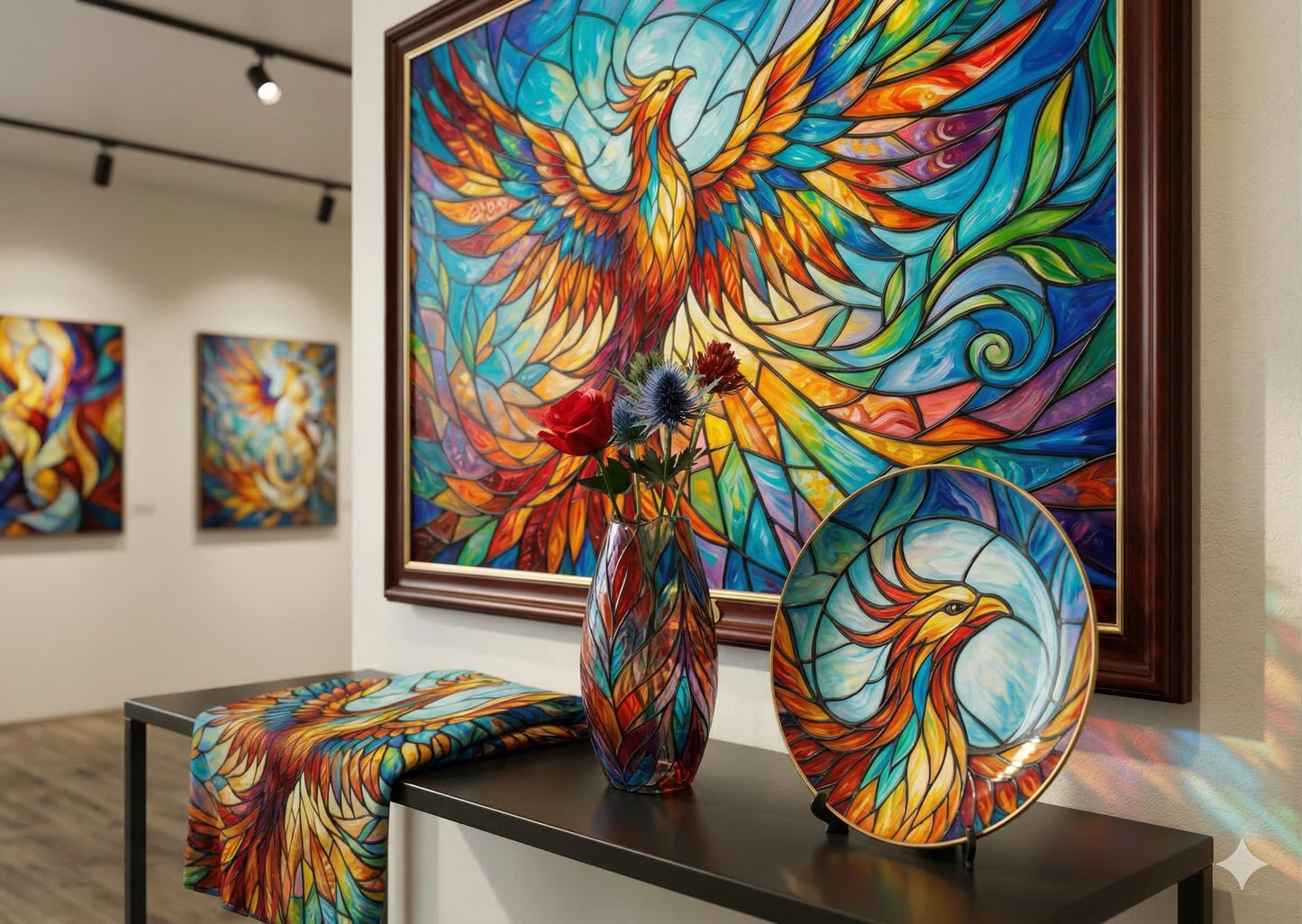 NiceGo 1000 Piece Jigsaw Puzzle for Adults Colorful Stained Glass Rising Phoenix | Vibrant Fantasy Firebird Mosaic Art | 27.5"x19.7" | Challenging