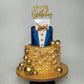 Suit Cake Topper Navy Blue Boss Cake Decorations with Golden Balls for Man Birthday Father Theme Decoration Supplies