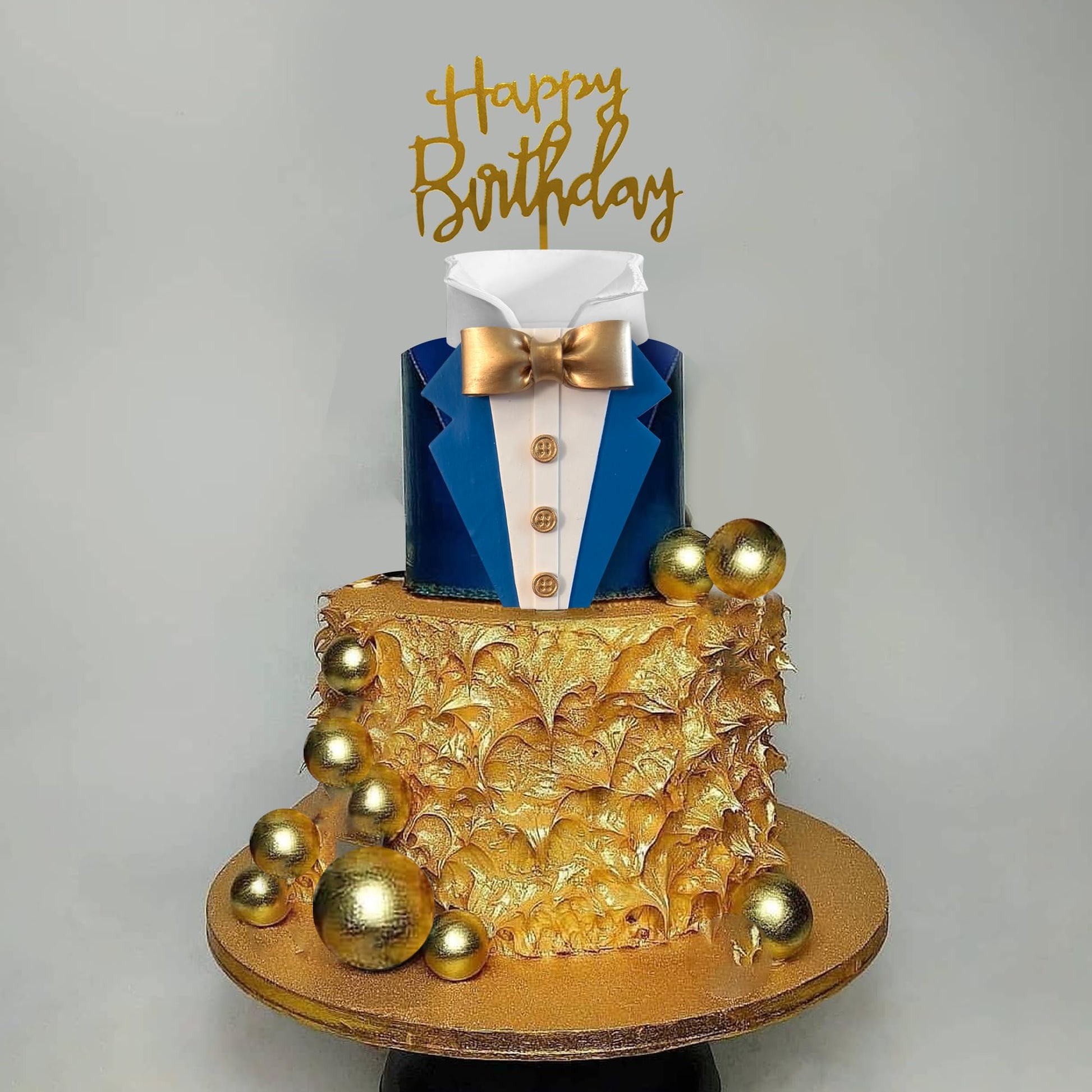 Suit Cake Topper Navy Blue Boss Cake Decorations with Golden Balls for Man Birthday Father Theme Decoration Supplies