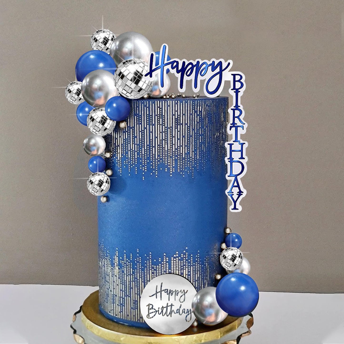 Man Cake Topper Blue Silver Disco Ball Boho Cake Topper Decorations for Navy Blue Boho Wedding Man Birthday (Blue 02)