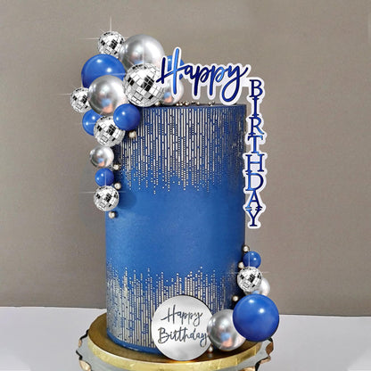 Man Cake Topper Blue Silver Disco Ball Boho Cake Topper Decorations for Navy Blue Boho Wedding Man Birthday (Blue 02)