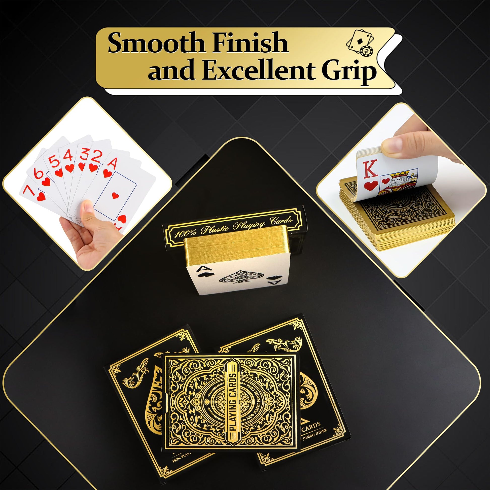 Playing Cards 4 Pack, Plastic Playing Cards Waterproof, 4 Deck of Cards Bulk, Jumbo Large Print Cards for Adults Seniors, Premium Poker Card Set Bulk