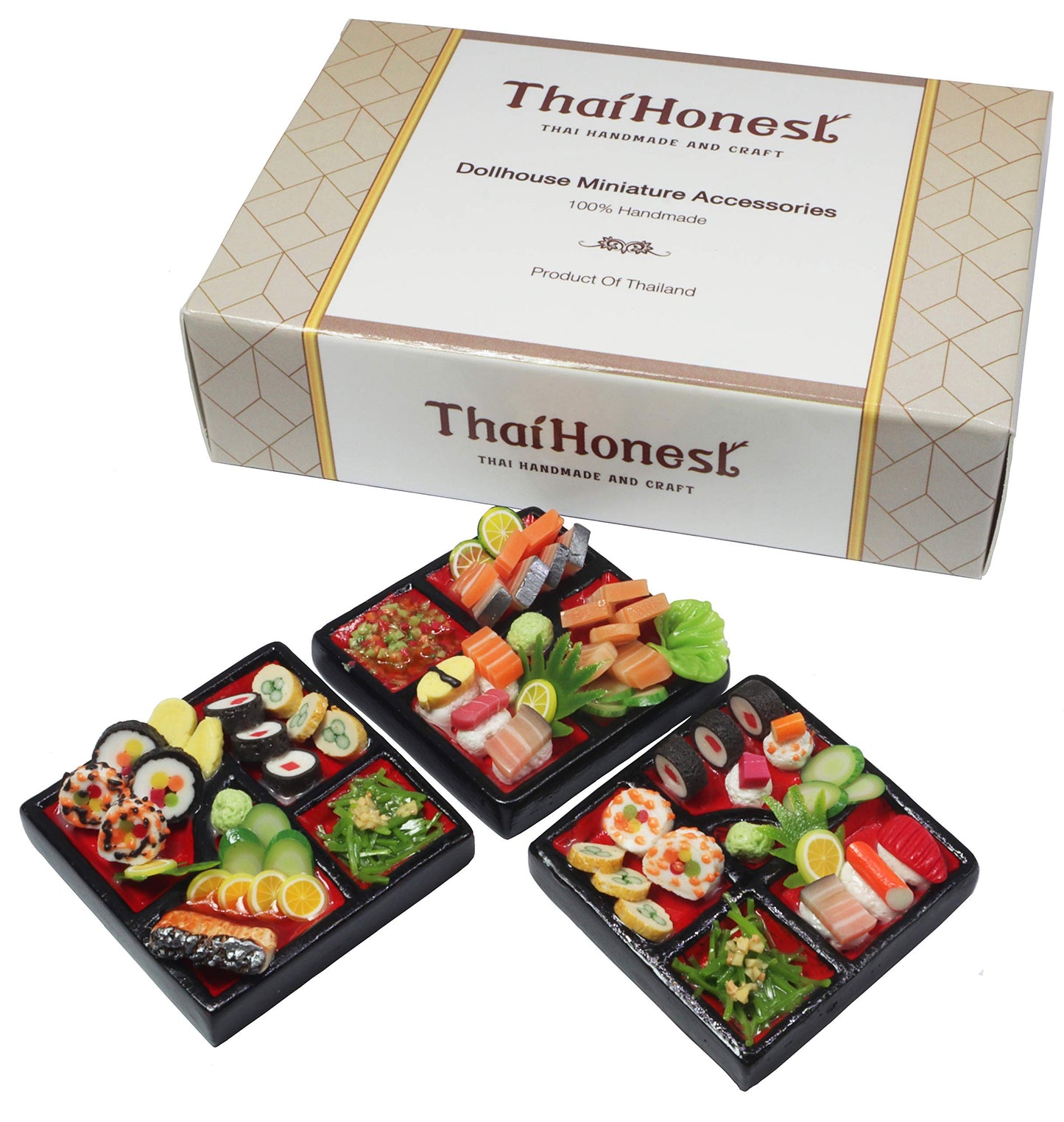 ThaiHonest Mixed Set 3 Dollhouse Miniature Sushi Bento,Tiny Food, Collectibles