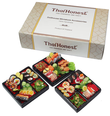 ThaiHonest Mixed Set 3 Dollhouse Miniature Sushi Bento,Tiny Food, Collectibles