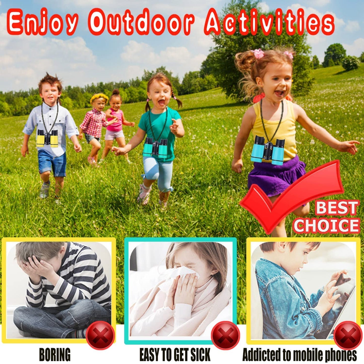 ARTOMIDE Kids Binoculars Ages 3-12 with Compass & Whistle